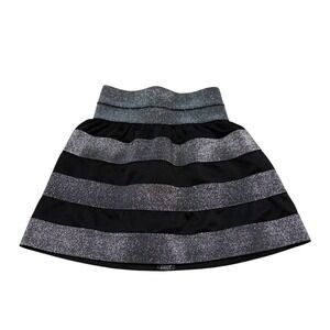 IZ Byer Girl Silver Black Metallic Striped Skirt Kids Size S 7-8 Party Holiday